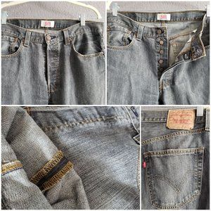 Levis 501 Red Tab Mens 34 X 34 Black Original Fit Straight Leg Button Fly Jeans